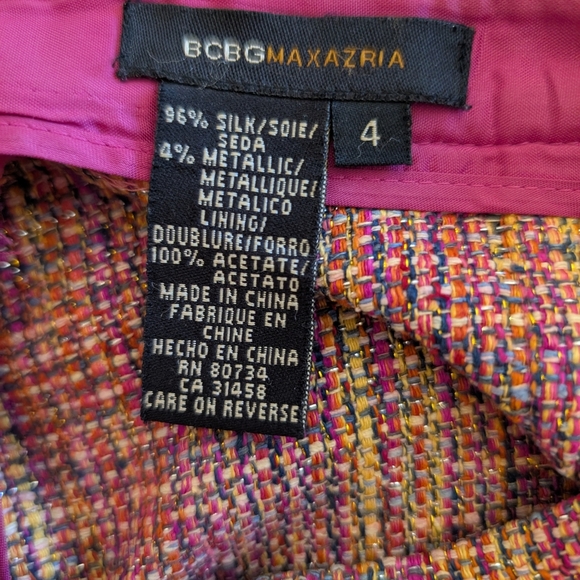 Vintage BCBGMaxAzria Womens 4 Multicolored Silk Metallic Tweed Ankle Pants Y2K - Picture 7 of 7